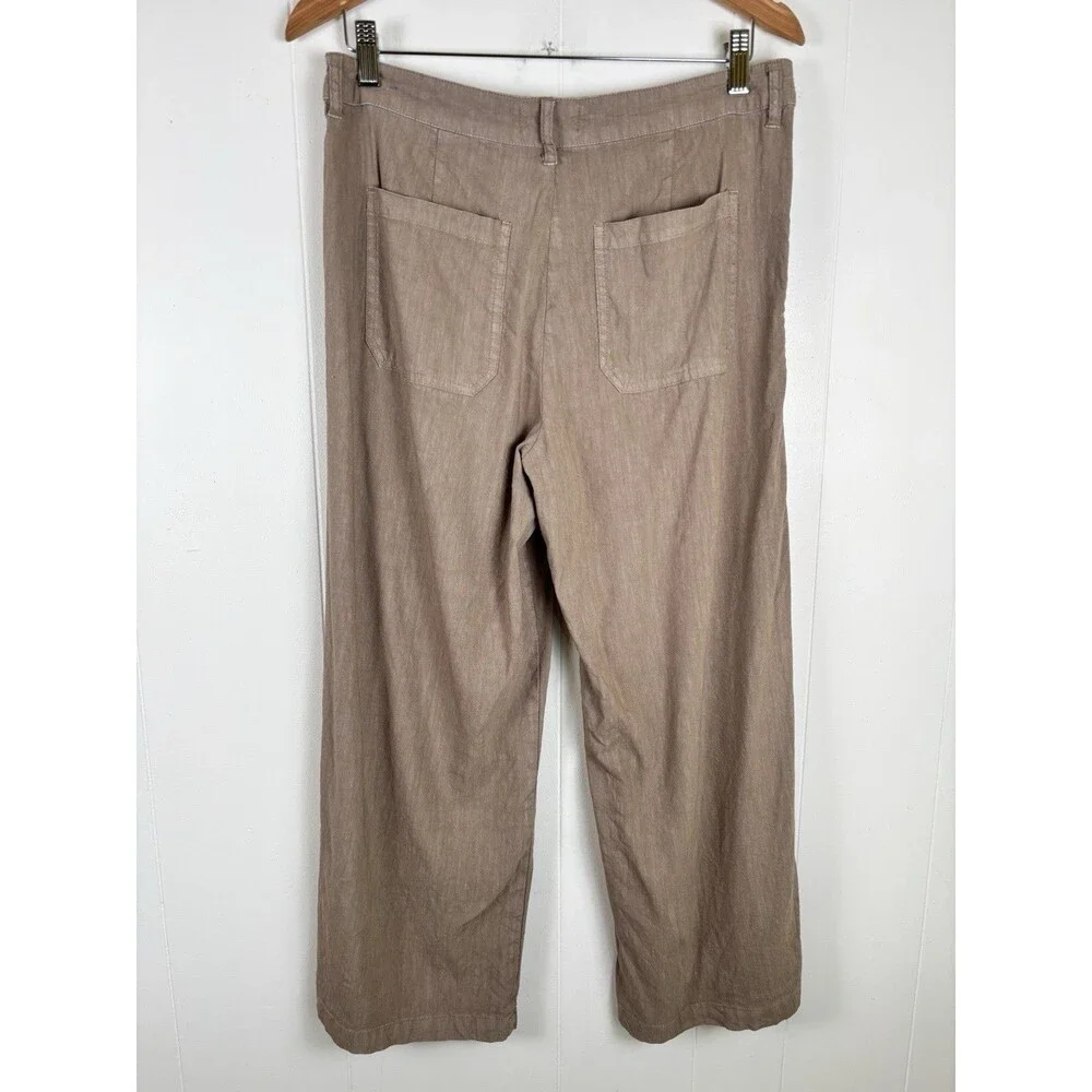 KUT From The Kloth Topaz Womens Size 8 Wide Leg Cropped Pants Taupe Linen Blend - Picture 8 of 11